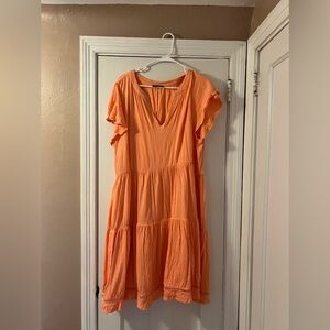 Coral Ruffle Sleeve Dress